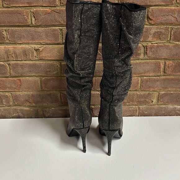 Mata Black Silver Sparkle Slouch Pointed Toe Heeled Boot Size 10 NEW - Picture 4 of 10